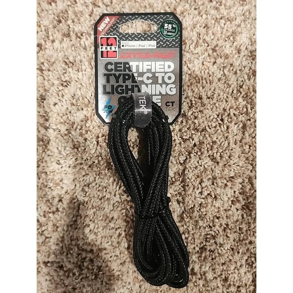 CT Tek MFI Certified Type C To Lightning Cable 12 Ft PD 20W Braided Xxtra Fast